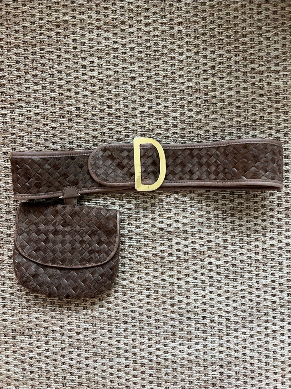 Bottega Venetta Brown Woven Leather Waist Belt Bag with Gold Buckle